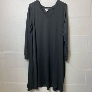 LulaRoe Emily Long Sleeve V-Neck Gray Dress